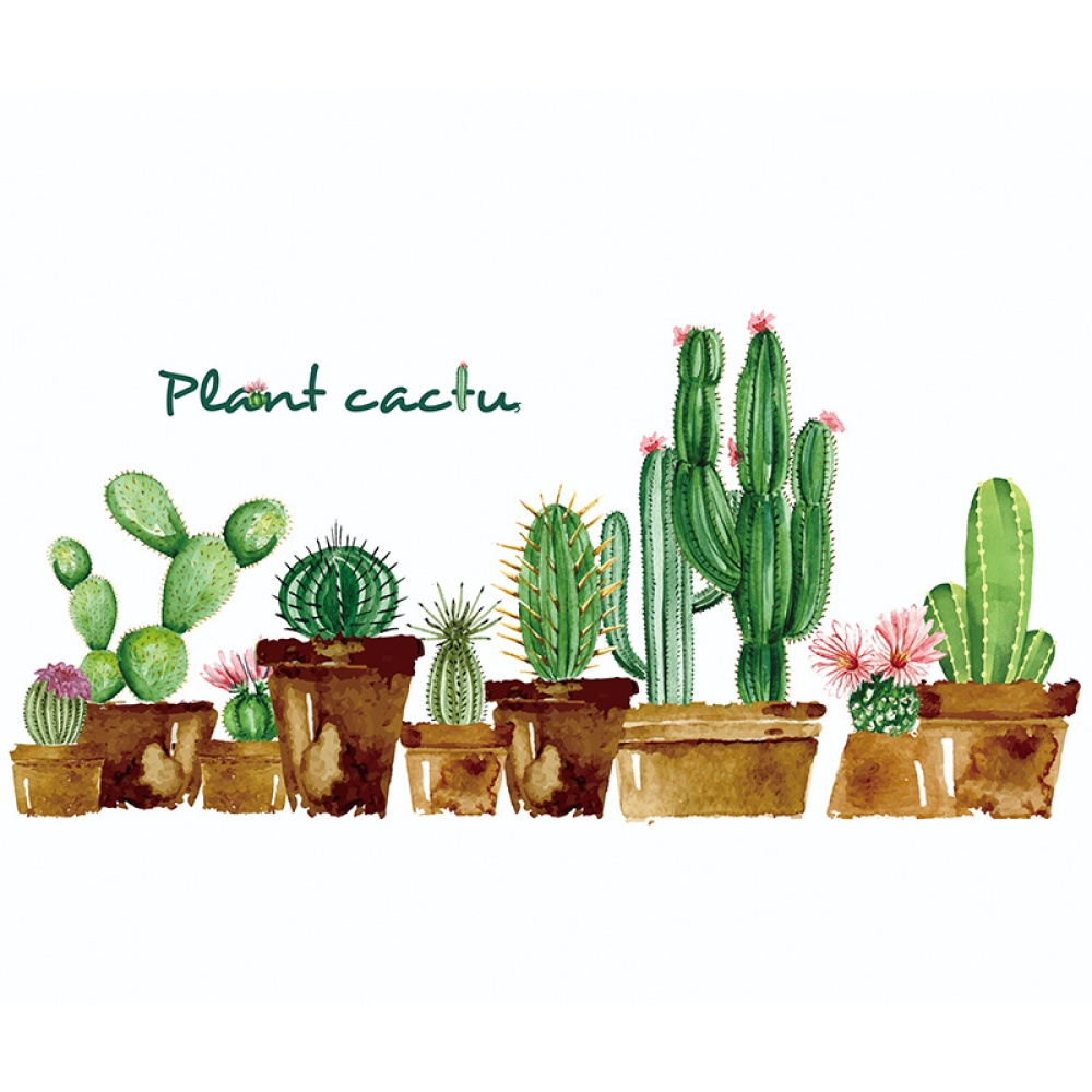 Cartoon Potted Green Cactus Pattern Personalized Decoration Indoor Wall Sticker Background Decal 45 * 60CM 2PCS - Image 2