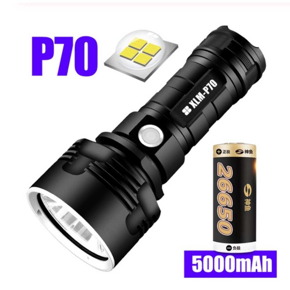 Super Powerful LED Flashlight USB Rechargeable Waterproof Lamp Ultra Bright Torch for Camping P70 with 5000 mAh battery