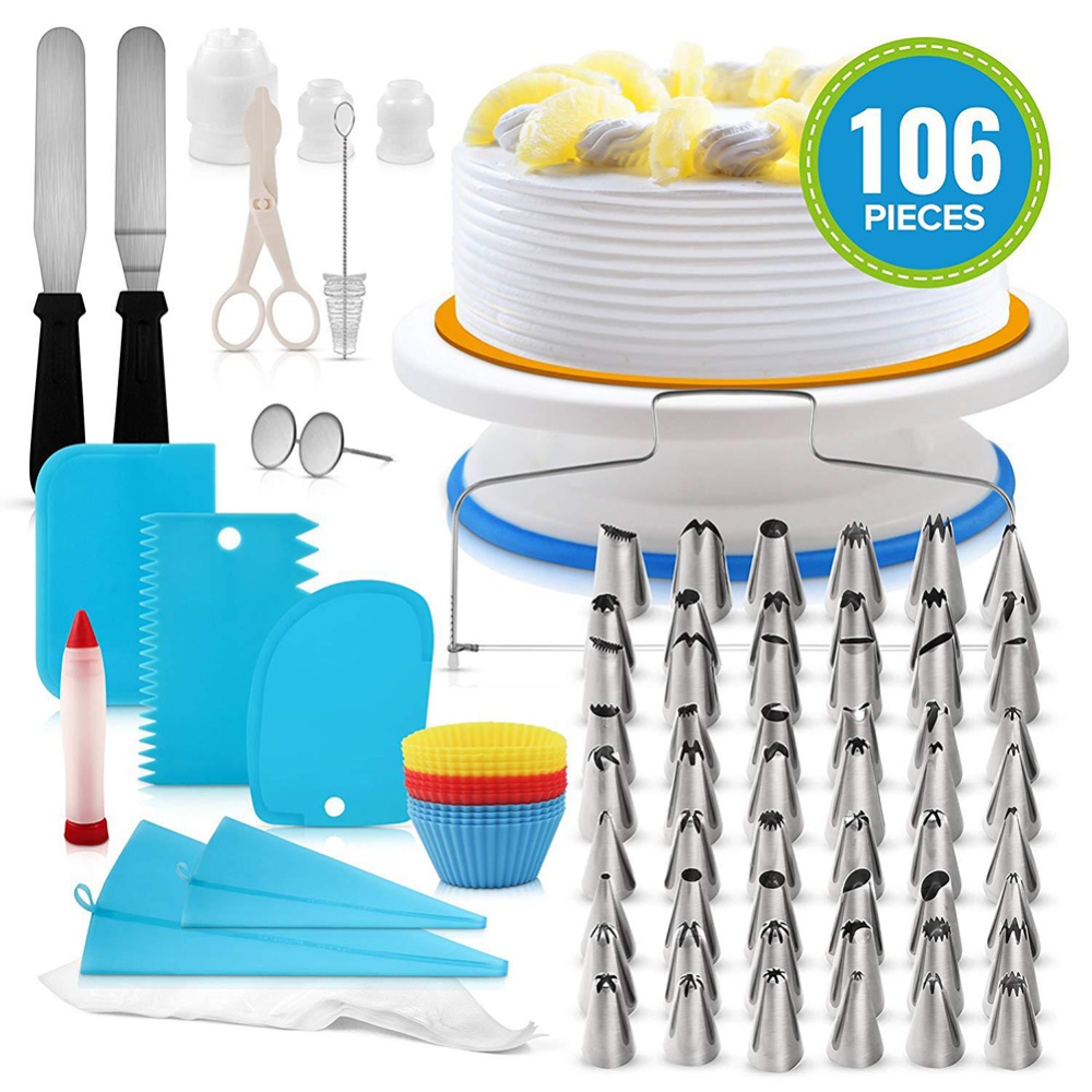 106Pcs Professional Stainless Steel DIY Baking Tools Cake Decorating Supplies Kit Turntable Set Blue suit - Image 3