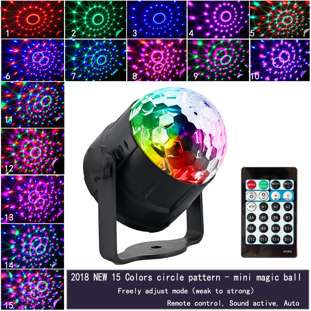 LED 15 Colors Sound Activated Mini Magic Ball Light with Remote Controller European regulations - Image 2