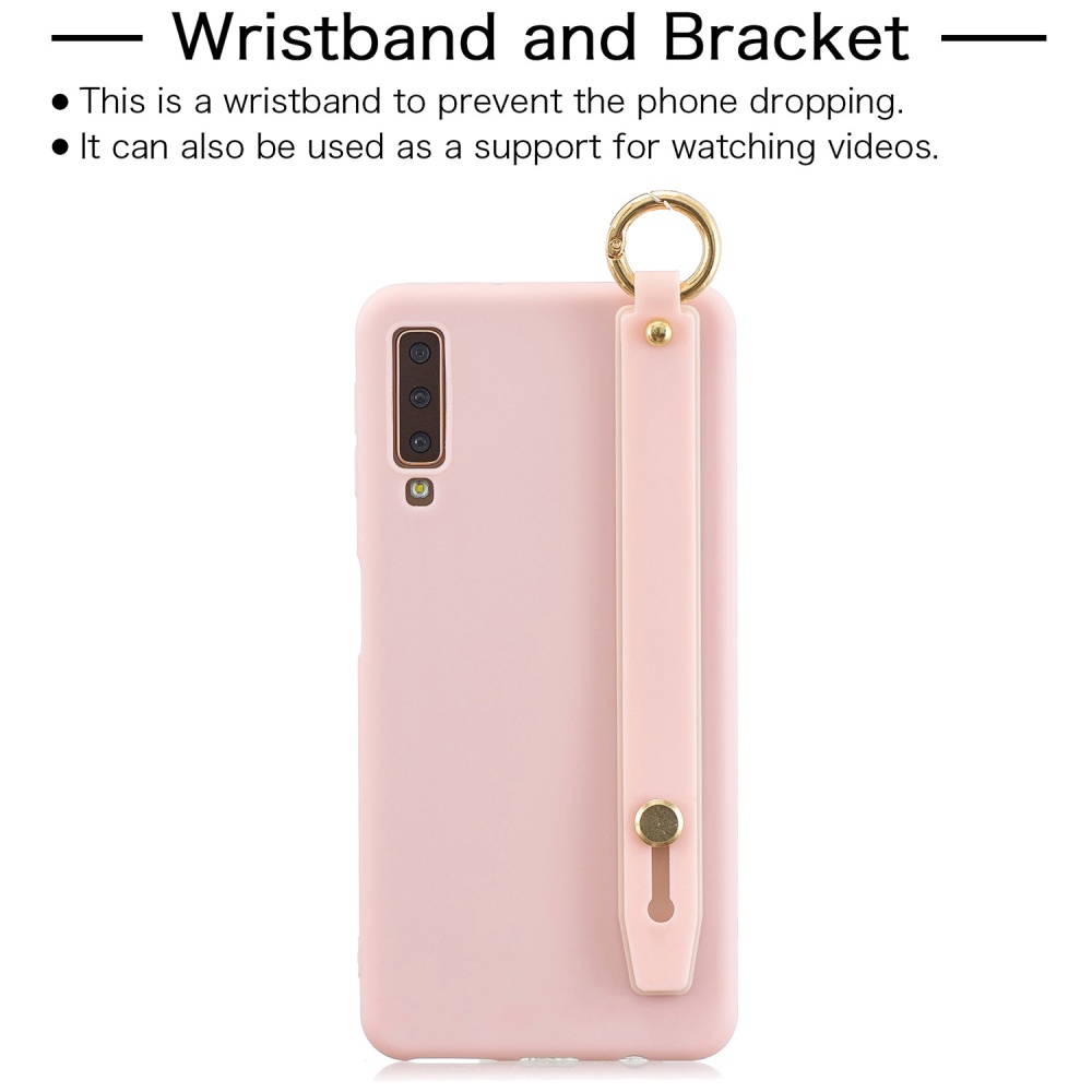 For Samsung A7 2018 Simple Solid Color Chic Wrist Rope Bracket Matte TPU Anti-scratch Non-slip Protective Cover Back Case 9 coffee - Image 2