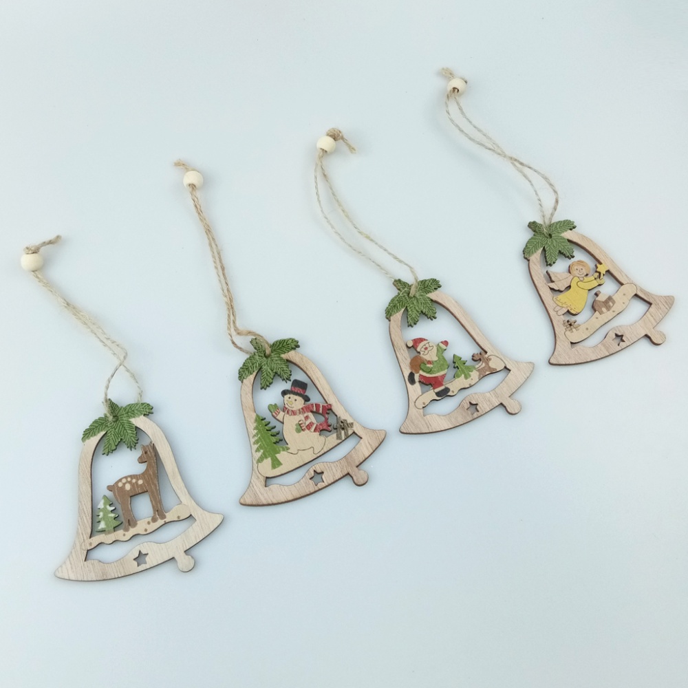 4Pcs Wooden Hollow Out Santa Claus Snowman Elk Bear Hanging Pendants for Xmas Tree Ornament - Image 2