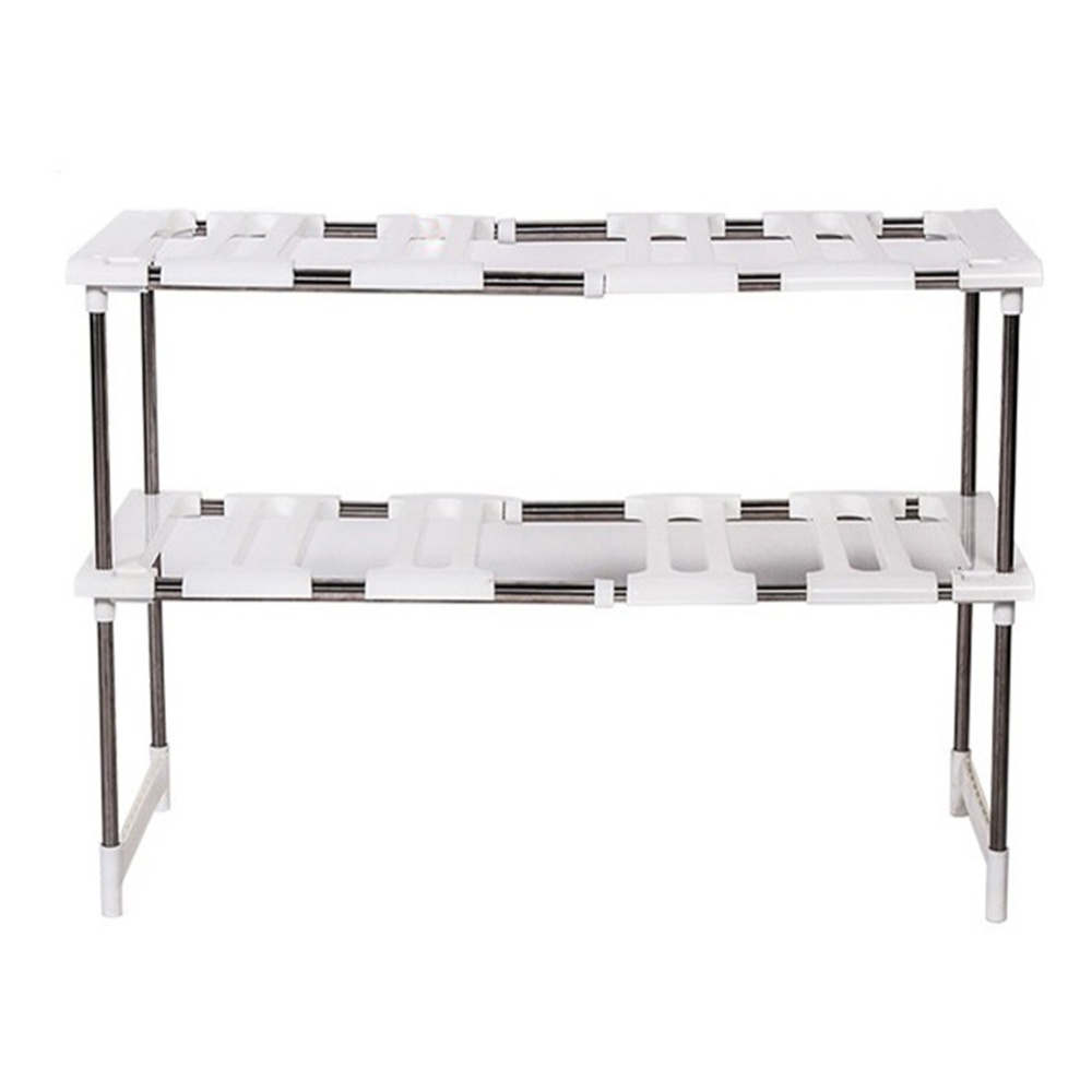 Kitchen Sink Shelf Stainless Steel Scalable Floor Stand Receive Storage Double-deck white - Image 3