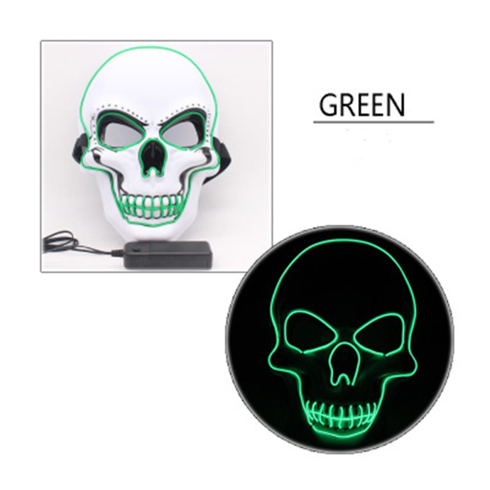 LED Halloween Scary Glow Skeleton Mask Cosplay Party Costume Supplies Fluorescent green - Image 2