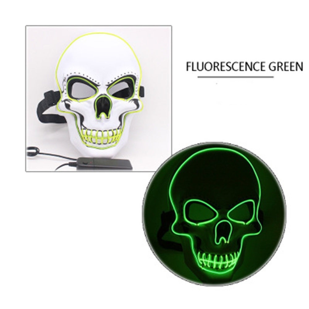 LED Halloween Scary Glow Skeleton Mask Cosplay Party Costume Supplies Fluorescent green - Image 3