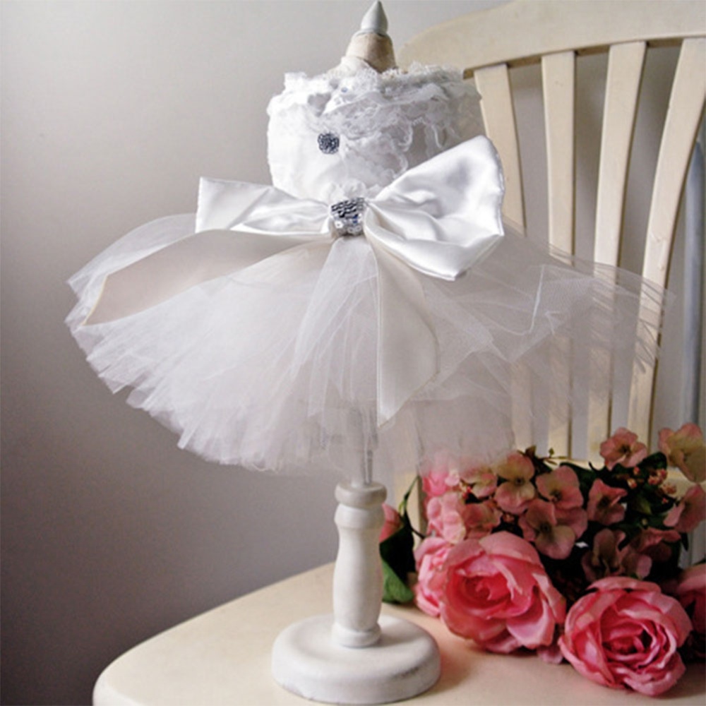 White Multi Layer Princess Wedding Dress for Pet Cats Dogs Teddy Wear White_12#