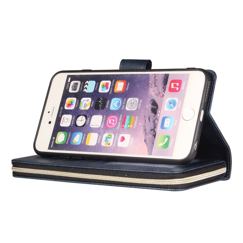 For Iphone 6/6s/6 Plus/6s Plus/7 Plus/8 Plus Pu Leather Mobile Phone Cover Zipper Card Bag + Wrist Strap blue - Image 2