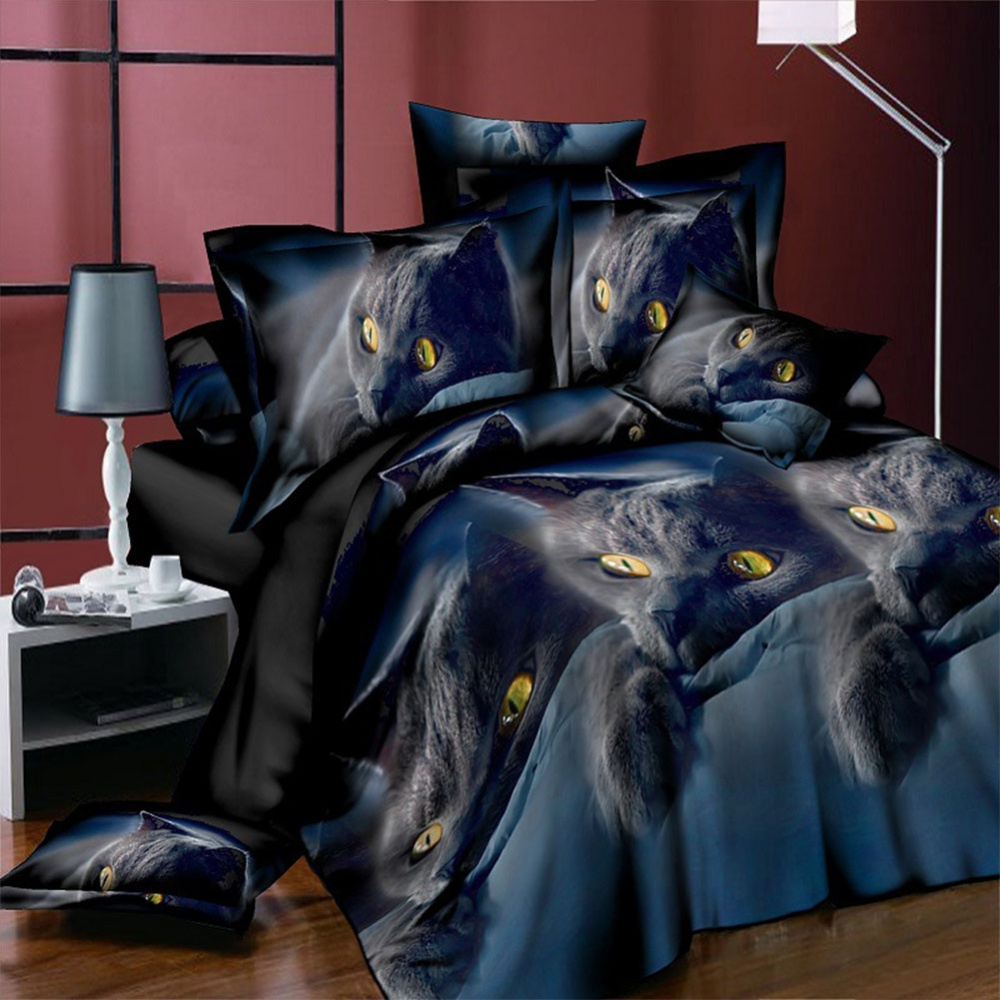 3D Cat Printing Bedclothes Quilt Cover Pillow Case Bedding Decor Winter Comfortable Sets 2Pcs/3Pcs Twi two-piece suit