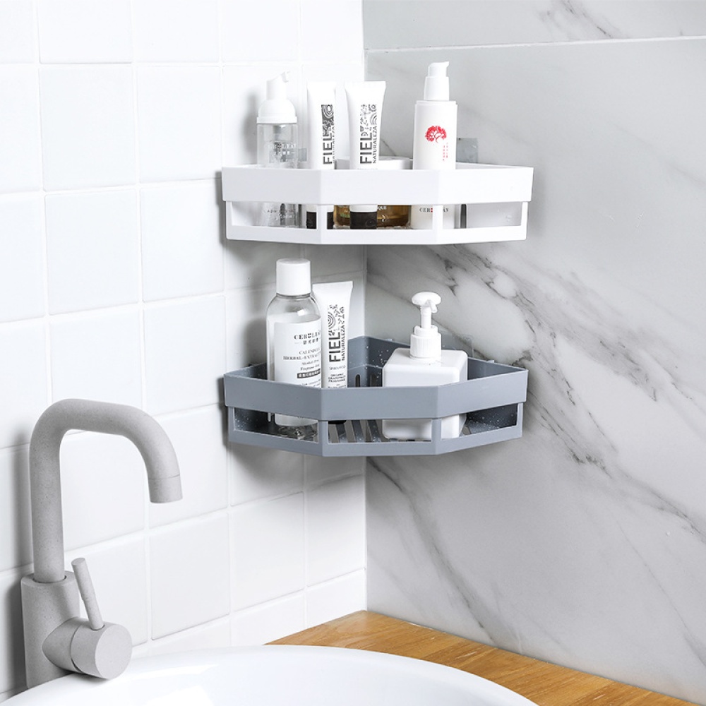 Triangular Nail-free Wall Mounted Bathroom Storage Rack white - Image 2