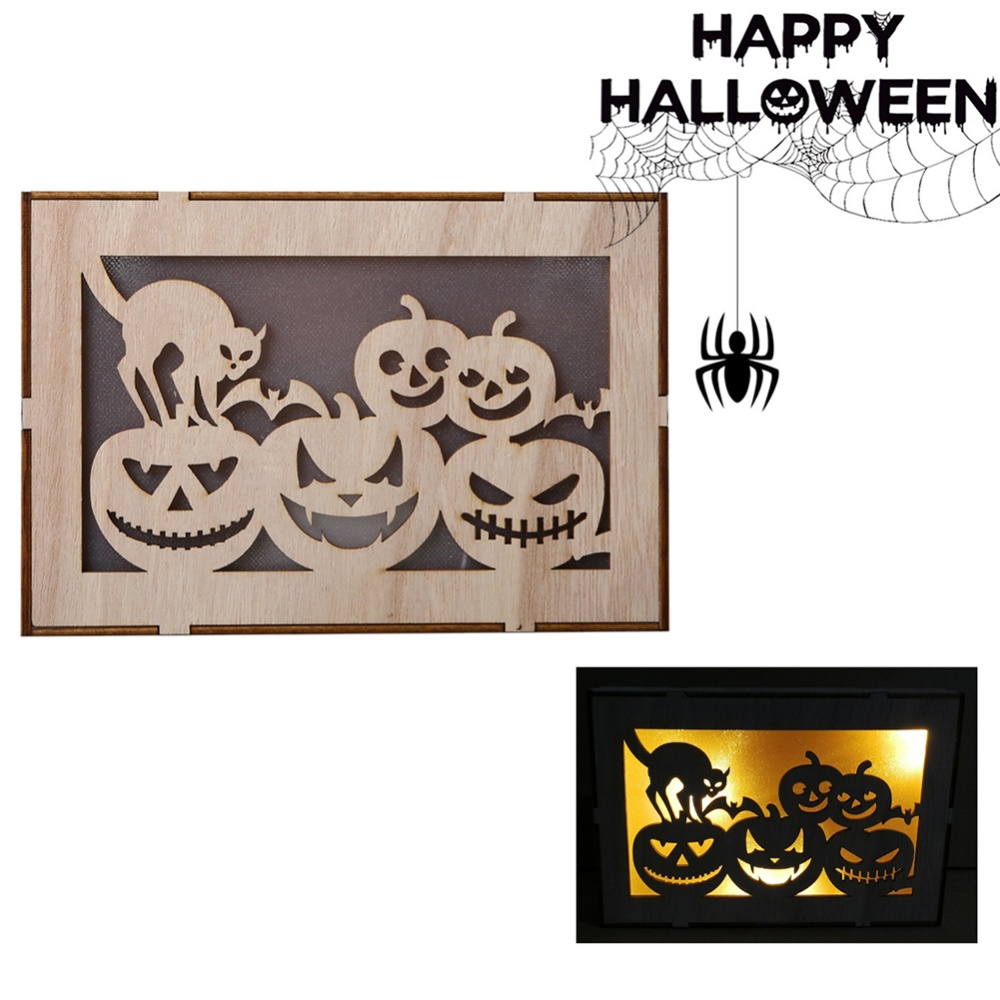 Dual Use Wooden Rectangle LED Hanging Pendant for Home Halloween Decor JM01499