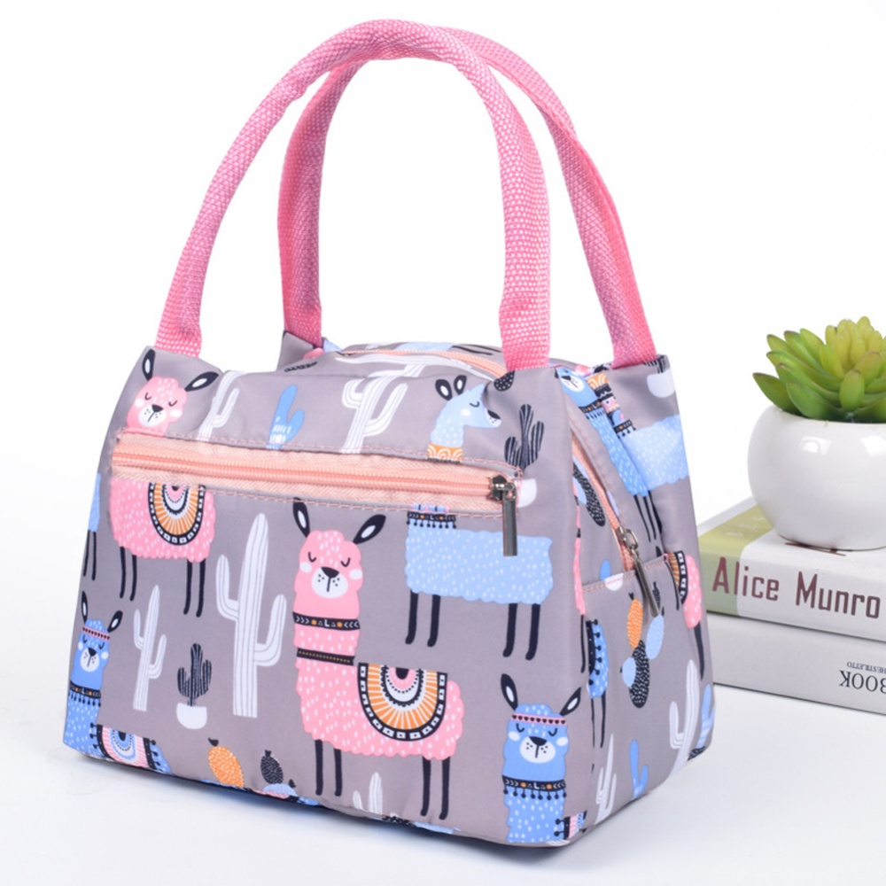 Women New fashion zipper portable insulation bag cartoon waterproof lunch with aluminum foil Alpaca