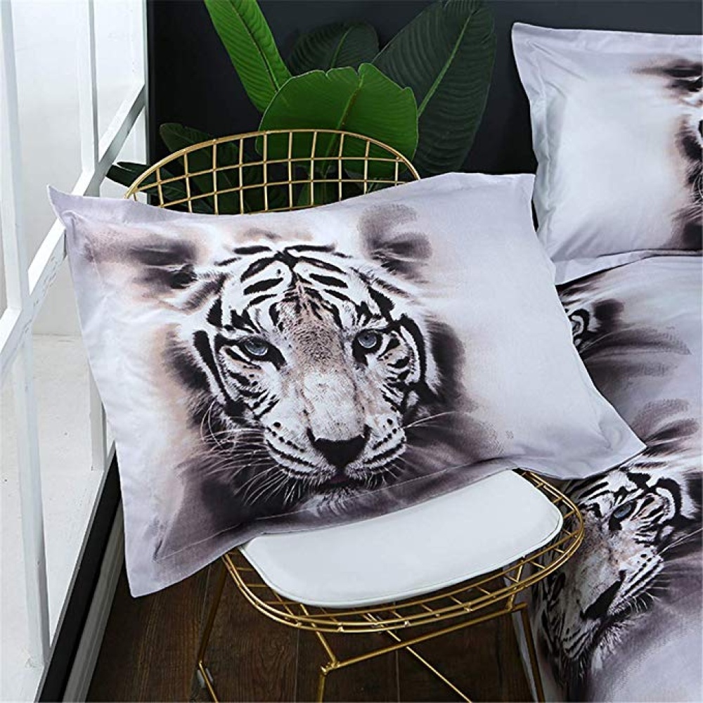 3D Cool Tiger Head Printing Theme Bed Set Quilt Cover Pillowcases Housewarming Gift Decoration 3pcs/4pcs head white - Image 2