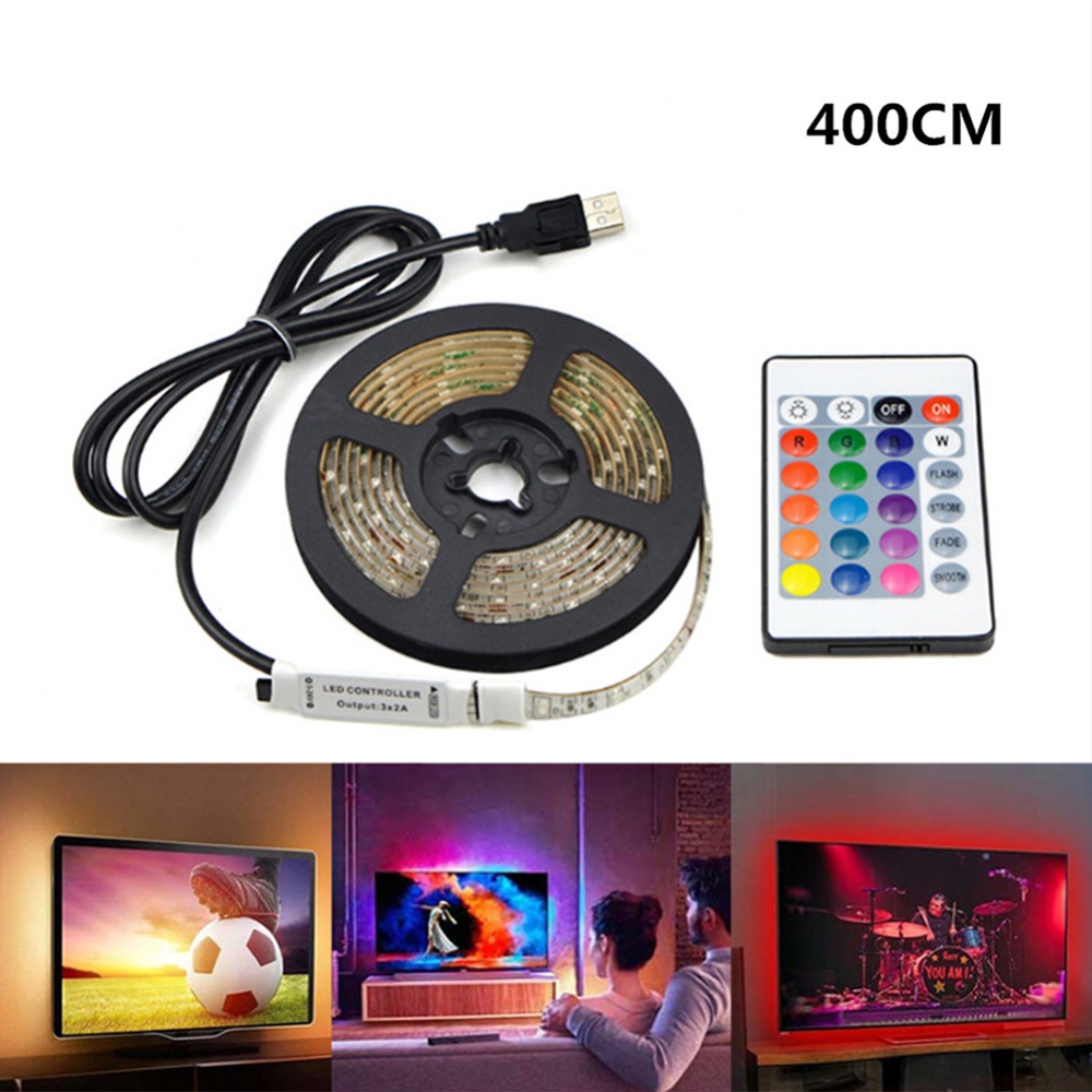 USB 5V LED Waterproof String Light Lamp Flexible RGB Changing Tape with Remote Control Ribbon-400CM