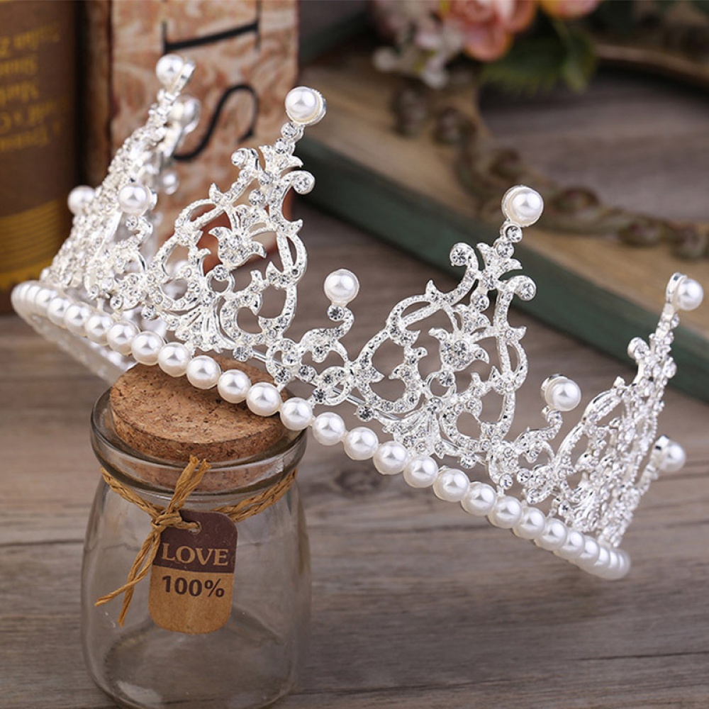 Elegant Wedding Princess White Crystal Pearl Cake Decoration Crown - Image 2