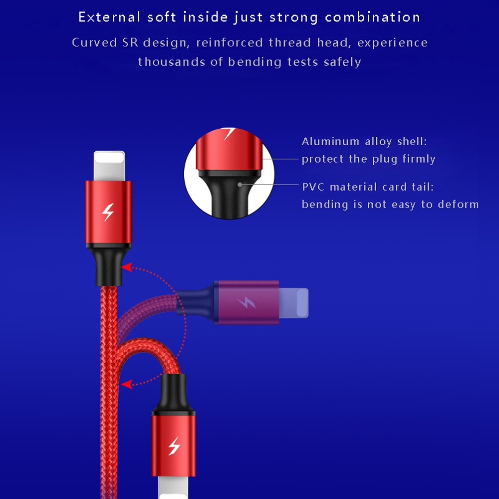 SIMU 1.2M Data Cable Of One Drag Three 2.4A Braided Fast Charging Mobile Phone With USB Plug blue - Image 2