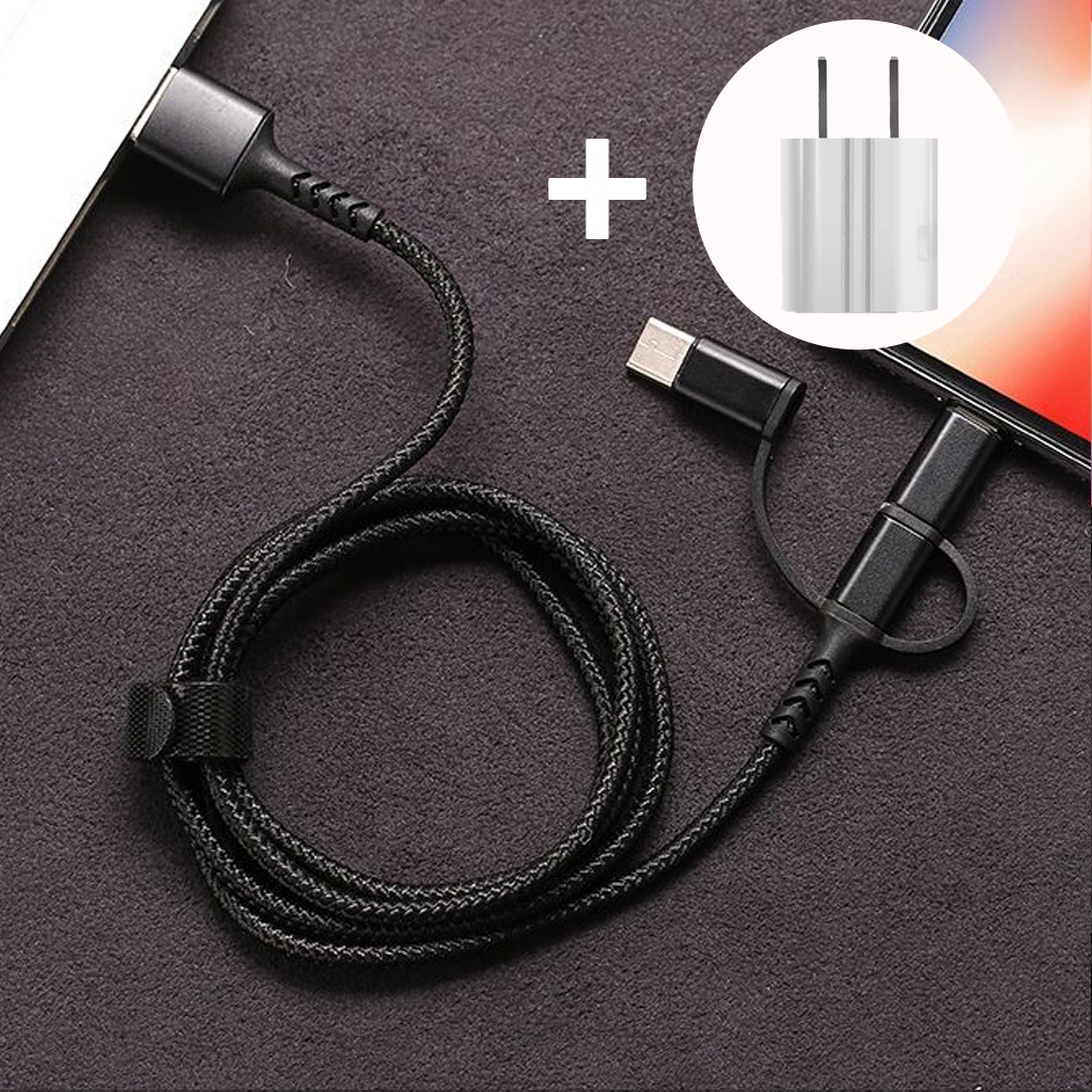 SIMU 1M Three-In-One Braided Mobile Phone Charging Cable For Apple Android Type-C black - Image 2