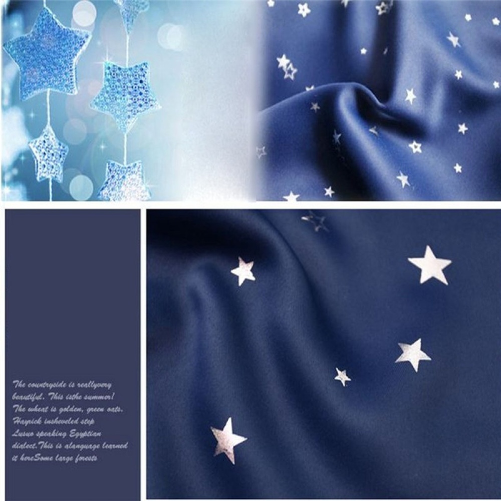 1pc Heat Insulation Shading Partition Curtain Star Pattern Sky Blue 130*150 cm navy - Image 3