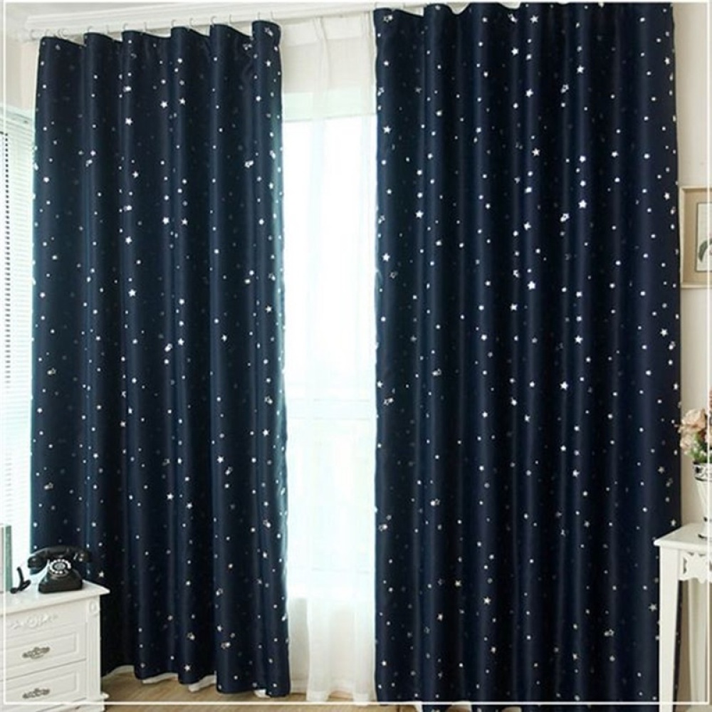 1pc Heat Insulation Shading Partition Curtain Star Pattern Sky Blue 130*150 cm navy - Image 2