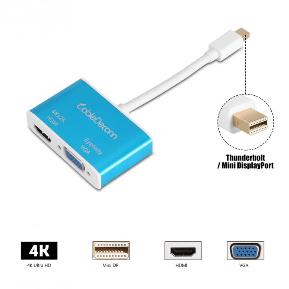 cabledeconn Mini DisplayPort to HDMI 4k VGA Adapter 2 in 1 Cable for Mac MacBook Pro Air Surface blue - Image 2