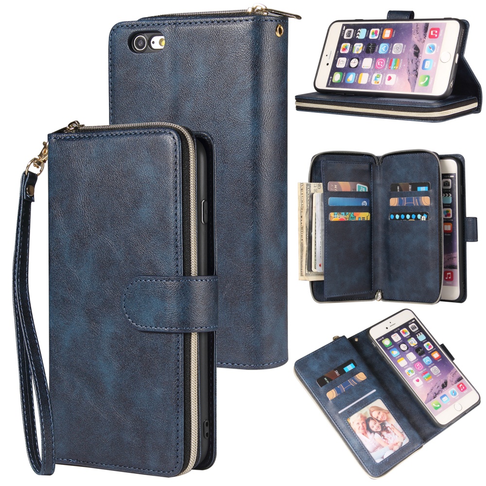 For Iphone 6/6s/6 Plus/6s Plus/7 Plus/8 Plus Pu Leather Mobile Phone Cover Zipper Card Bag + Wrist Strap Rose gold - Image 2