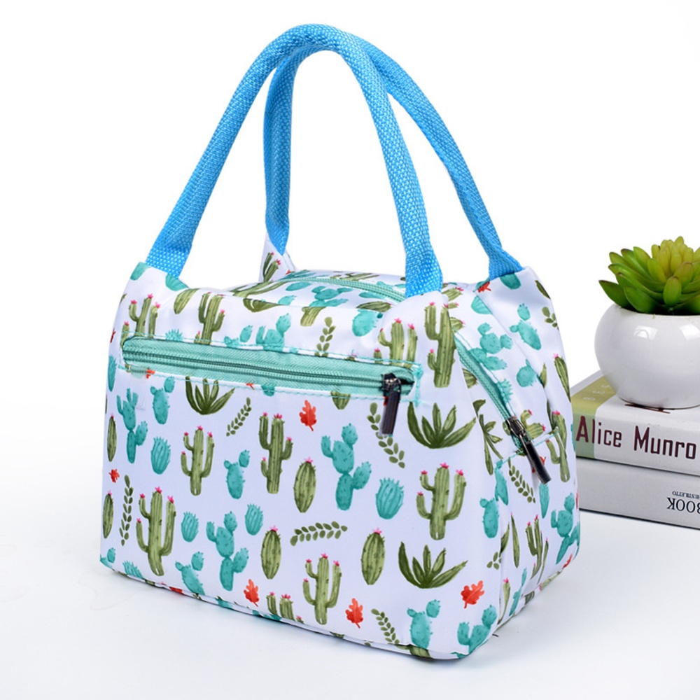 Women New fashion zipper portable insulation bag cartoon waterproof lunch with aluminum foil cactus
