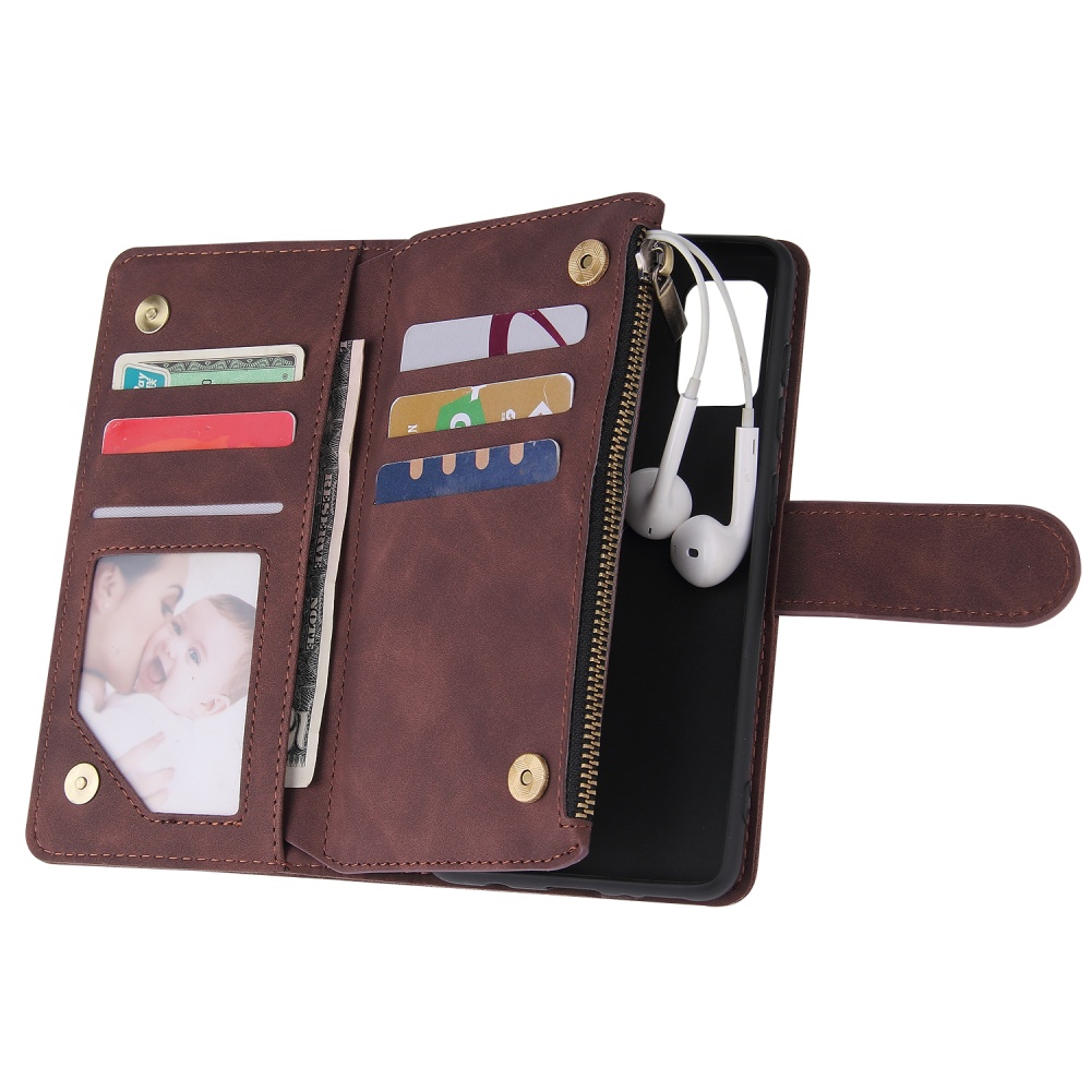 For Samsung A41 Mobile Phone Case Wallet Design Zipper Closure Overall Protection Cellphone Cover 3 brown - Image 2