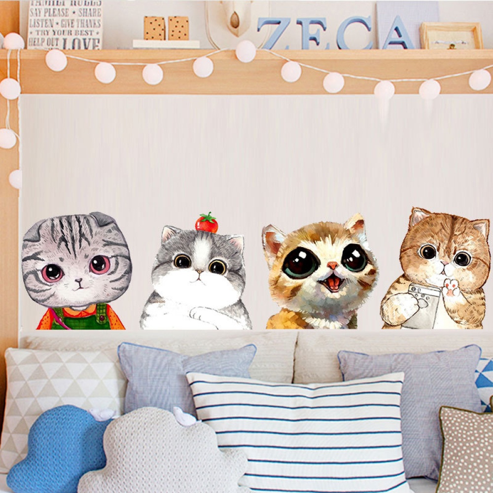 Cute Cartoon Cat Pattern Removable Wall Sticker for Kids Room Cabinet Refrigerator Decor FX107A - Image 2