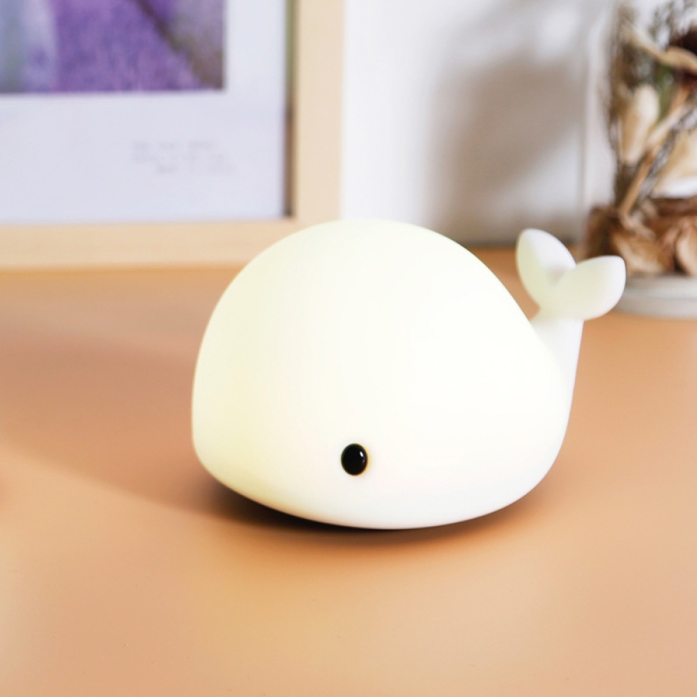 Cute Dolphin Silicone LED Night Light, USB Rechargeable Sensitive Tap Control Nursery Lamp, Romantic Baby Mood BPA-Free - Image 3