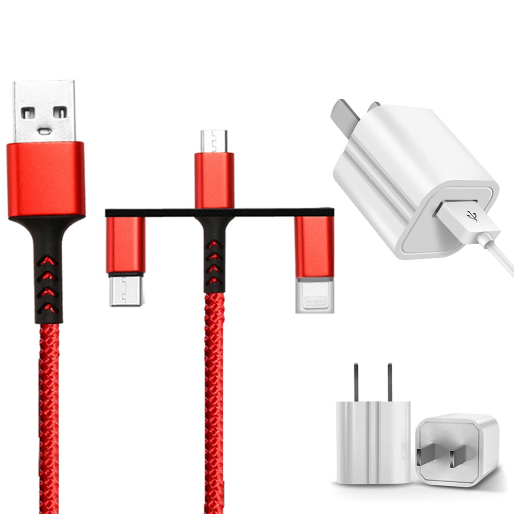 SIMU 1M Three-In-One Braided Mobile Phone Charging Cable For Apple Android Type-C red - Image 2