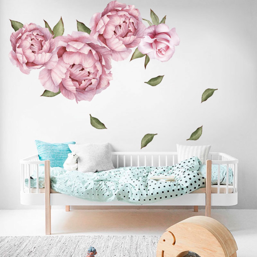 Rose Pink Peony Pattern Wall Sticker DIY Romantic Paster Home Living Room Decor 40 * 60cm