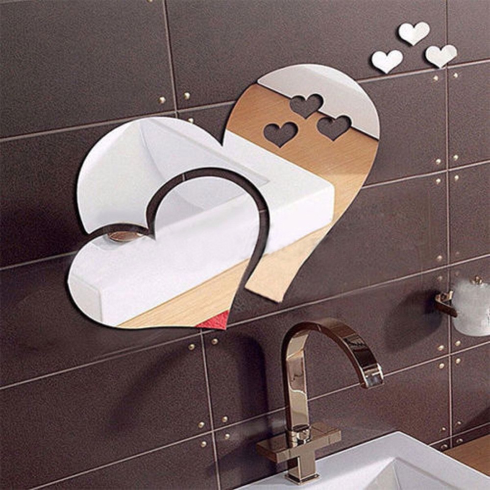 Cute 3D Mirror-Surface Wall Sticker Heart Shape DIY Art Mural Home Decoration Ornament Waterproof