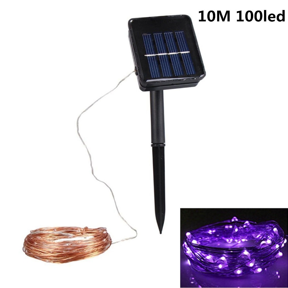 10M 100LED Outdoor Solar Powered Copper Wire String Light Night Lamp with Ground Pin Rod Yard Garden Decoration purple light_double function - Image 3