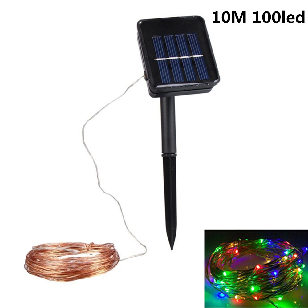 10M 100LED Outdoor Solar Powered Copper Wire String Light Night Lamp with Ground Pin Rod Yard Garden Decoration colourful light_double funct - Image 3