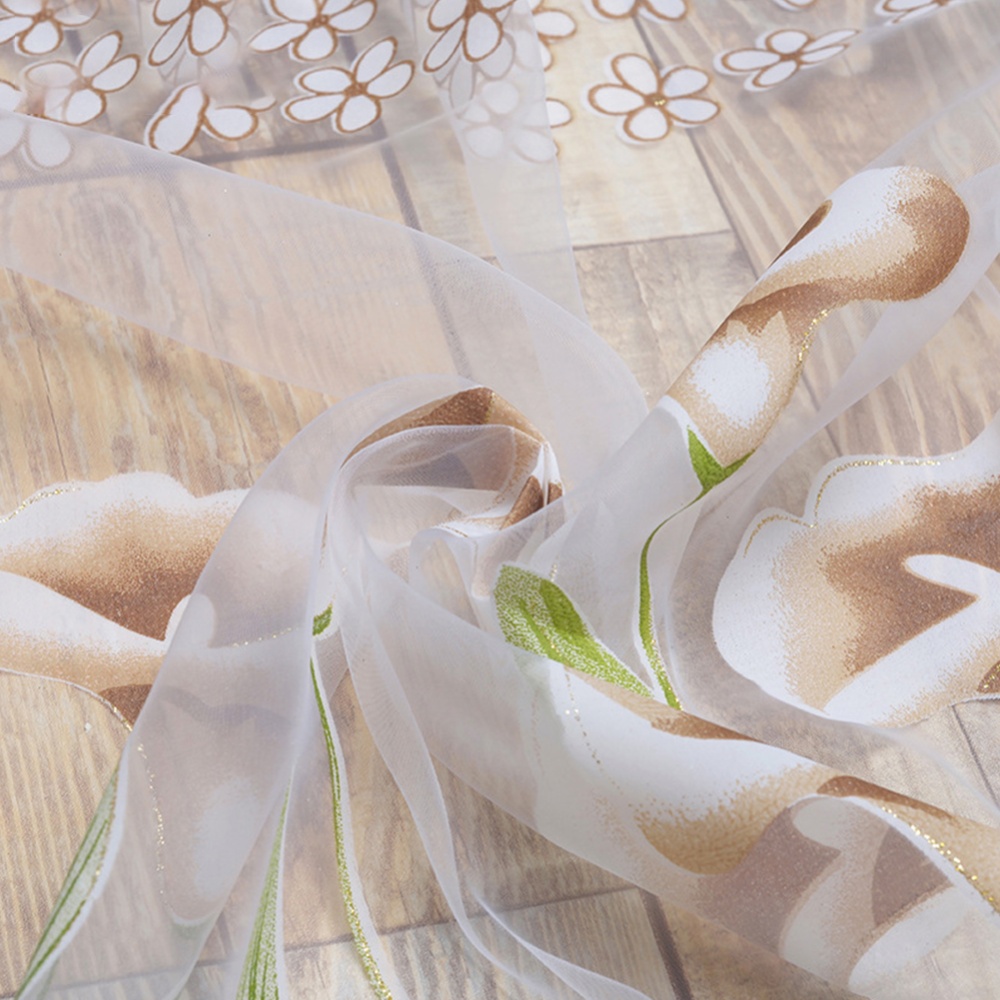 Calla Lily Printing Curtain Yarn Drapes for Living Room Bedroom Balcony Window Brown_W100cm * H200cm