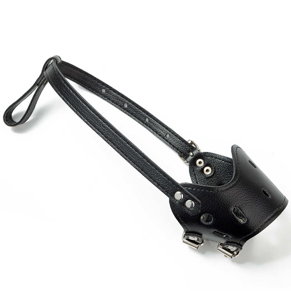 Soft PU Leather Anti Bark Bite Chew Stop Grooming Mouth Muzzle for Dogs black_XS