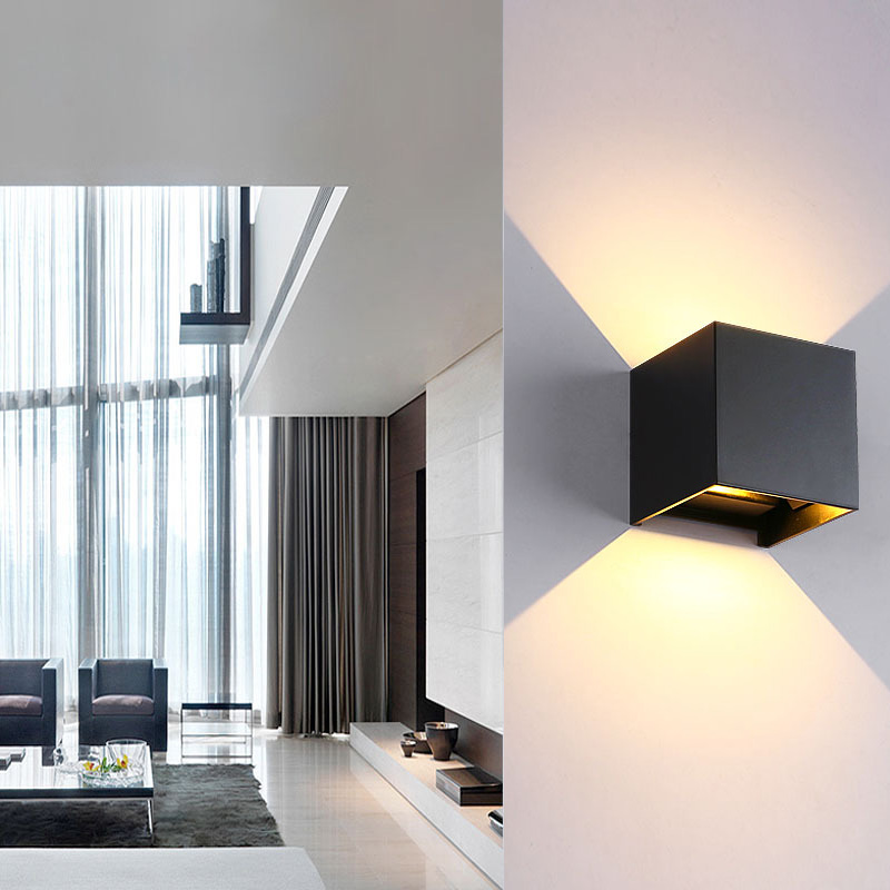 Indoor and Outdoor Aluminum Waterproof LED Adjustable Light Square Wall Lamp black warm white light 6W - Image 3