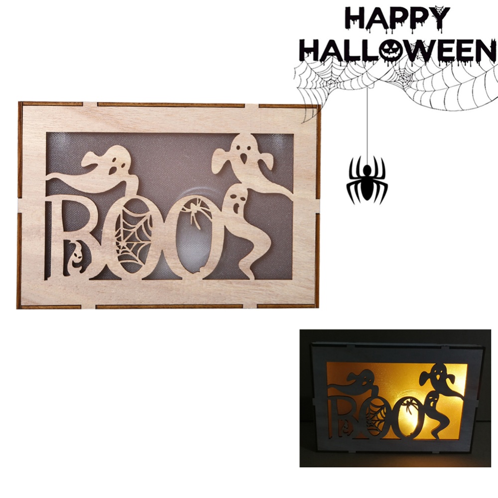 Dual Use Wooden Rectangle LED Hanging Pendant for Home Halloween Decor JM01502