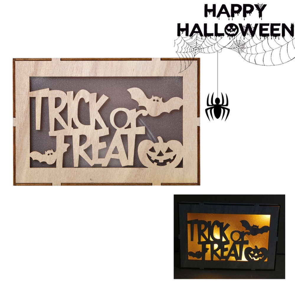 Dual Use Wooden Rectangle LED Hanging Pendant for Home Halloween Decor JM01501