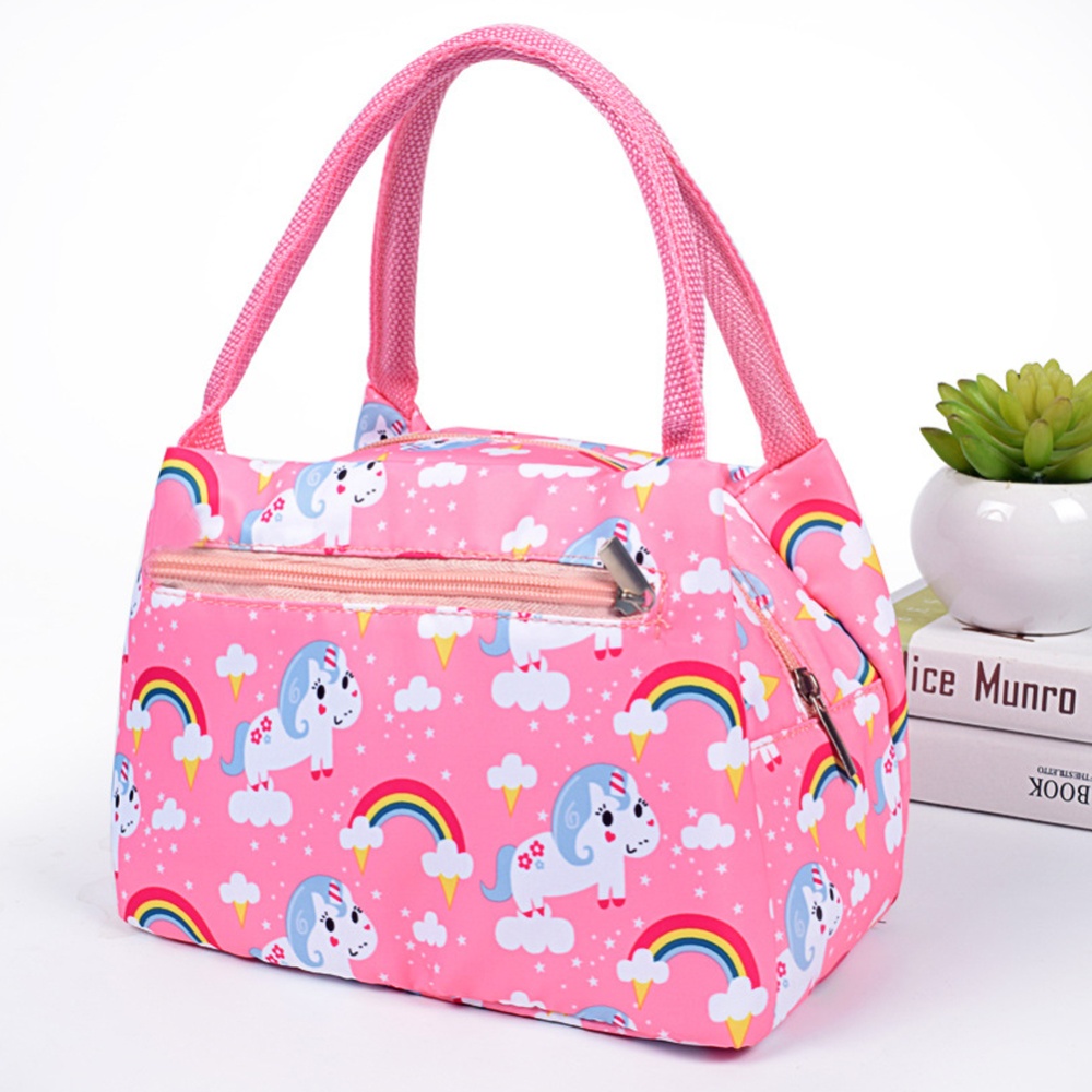 Women New fashion zipper portable insulation bag cartoon waterproof lunch with aluminum foil unicorn