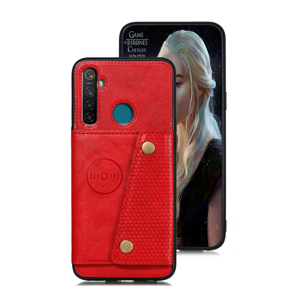 For OPPO Realme 5/5 Pro Mobile Phone Shell Buckle Closure Wallet Design Overall Protective Smartphone Cover red - Image 2