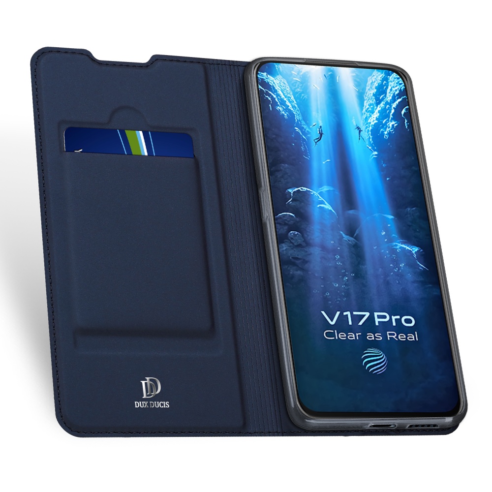 For VIVO V17 Pro Cellphone Cover PU Leather Shell Side Buckle Card Slots Mobile Phone Soft Case Overal Protection blue - Image 2