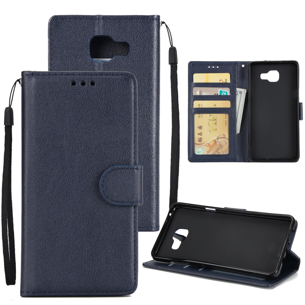 For Samsung On7-2016/J7 Prime Protective Cover PU Cell Phone Case with Card Slot blue - Image 2