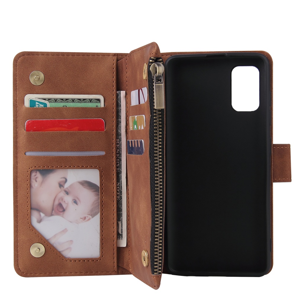 For Samsung A41 Mobile Phone Case Wallet Design Zipper Closure Overall Protection Cellphone Cover 4 brown - Image 2