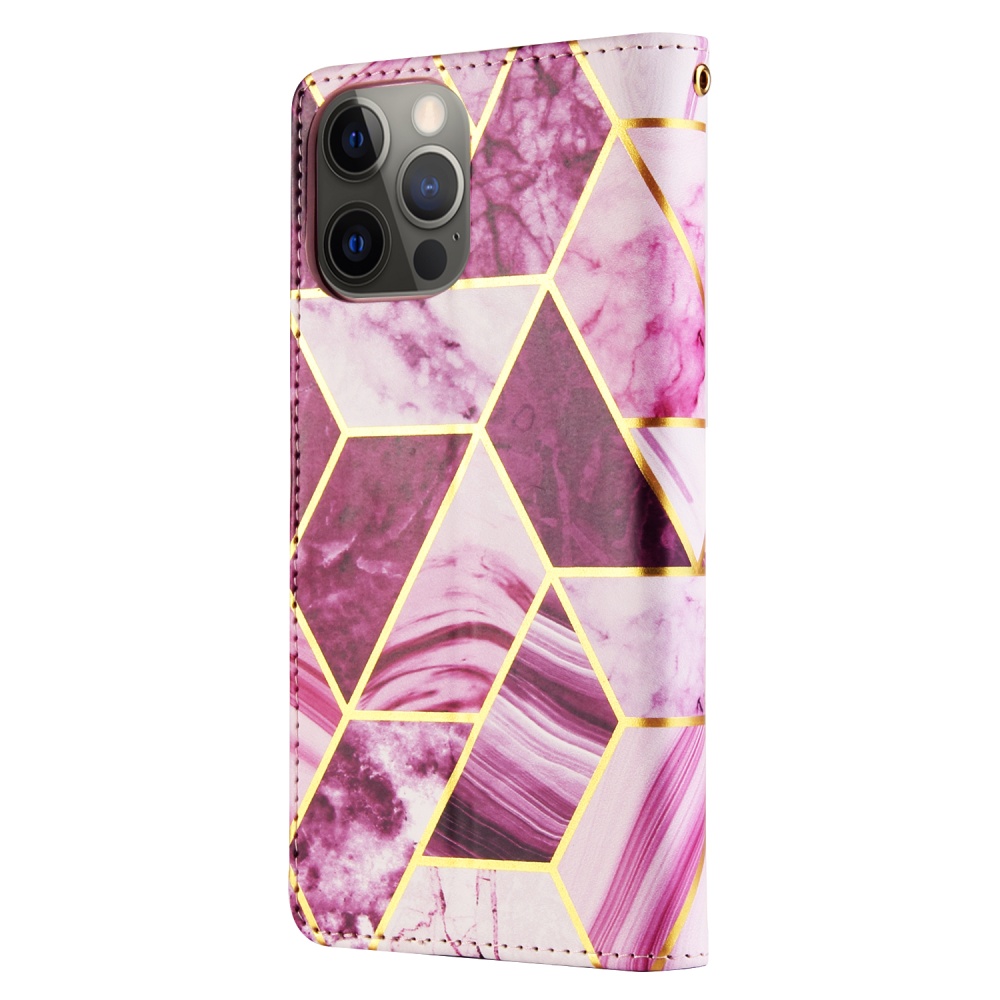 For Iphone 12 Mobile Phone Cover High Brightness Marble Pattern Splicing Multi-function Flip Leather Case purple - Image 2