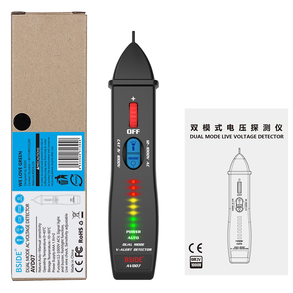 Intelligent AC Voltage Detector AVD07 Professional Dual Mode Tester Pen 12-1000V with Fashlight black - Image 2