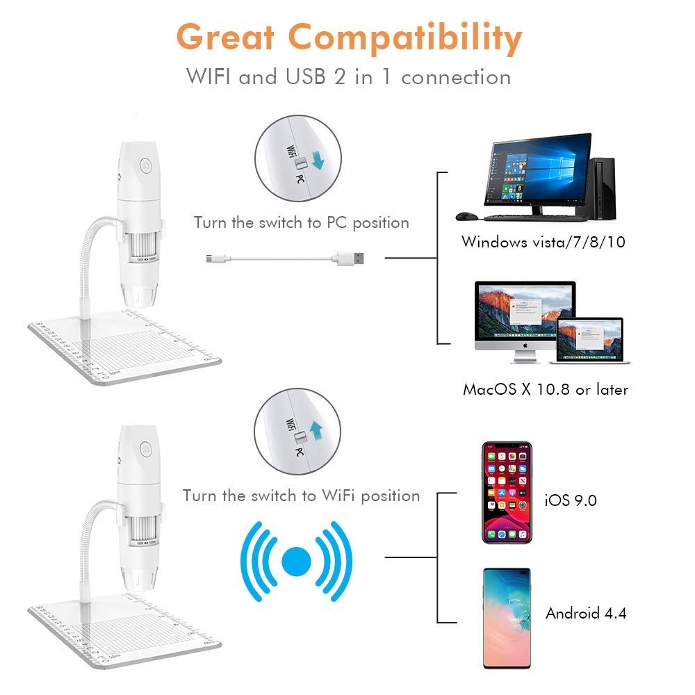 1080P Wireless Digital Microscope WiFi Handheld 50x to 1000x Magnification Portable Insect Plant Detection Children Observation white - Image 3