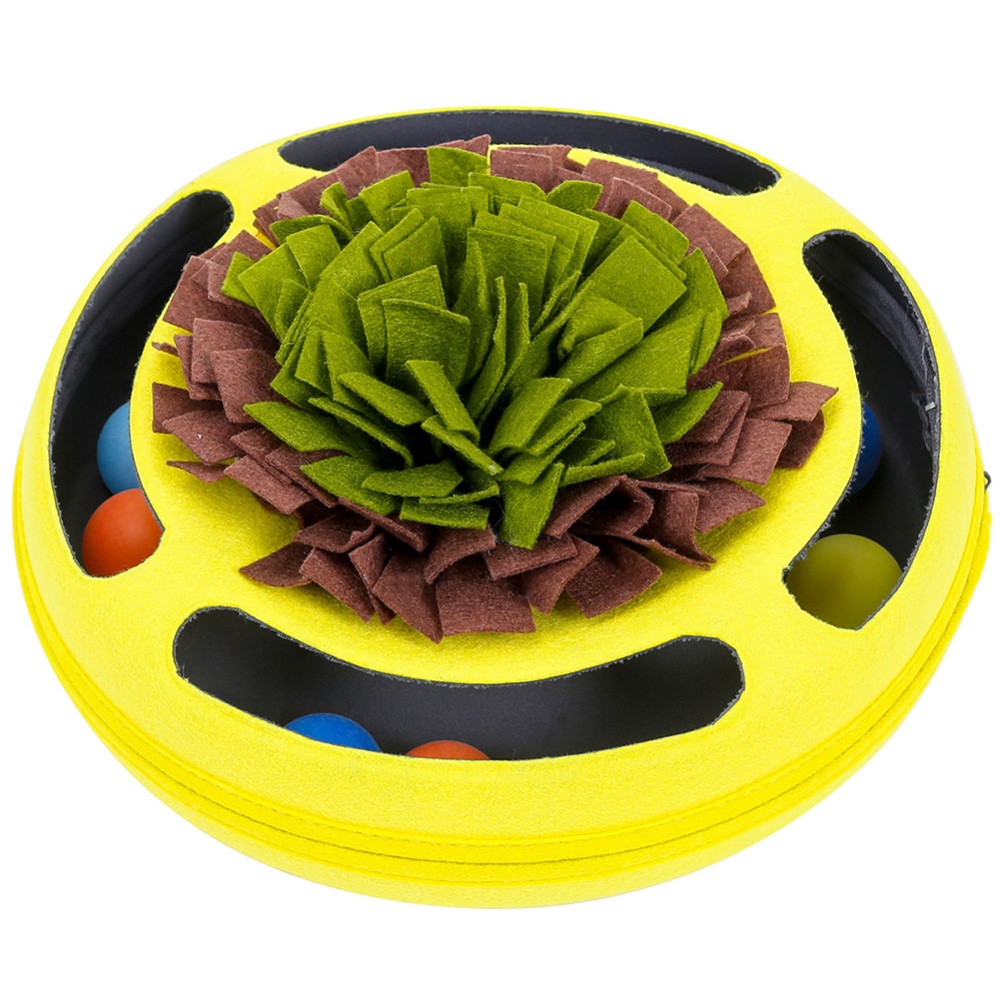 Pet Turntable Ball Track Interactive Toy Slow Feeding Training Snuffling for Cats yellow_30*30*12CM