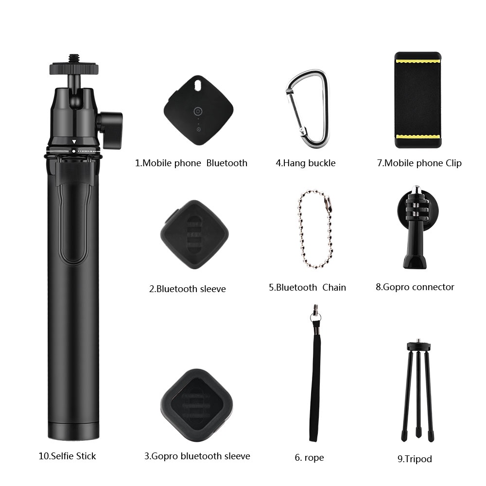 Wireless Mini Bluetooth Selfie Stick Tripod Monopod for iPhone Xs MAx X Andriod IOS Gopro Hero 7 6 Yi Cam black - Image 2