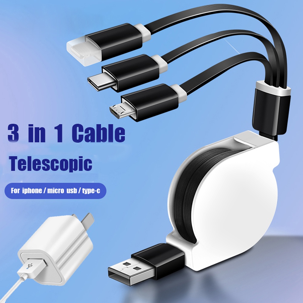 SIMU Universal Multifunctional Telescopic One-for-Three Mobile Phone Charging Data Cable Set black - Image 2