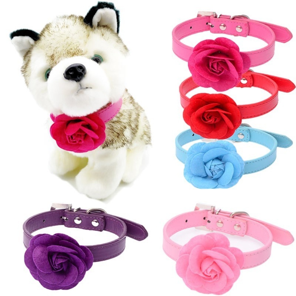 Rose Flower Leather Collar with Adjustable Buckle for Small Middle Dog Teddy Pet Supply Pink_XS: 1.2*33cm - Image 2